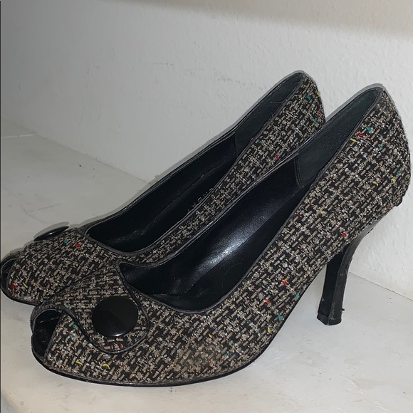 Black/Multi-Colored Tweed Heels / Pumps / Stiletto - Picture 3 of 8